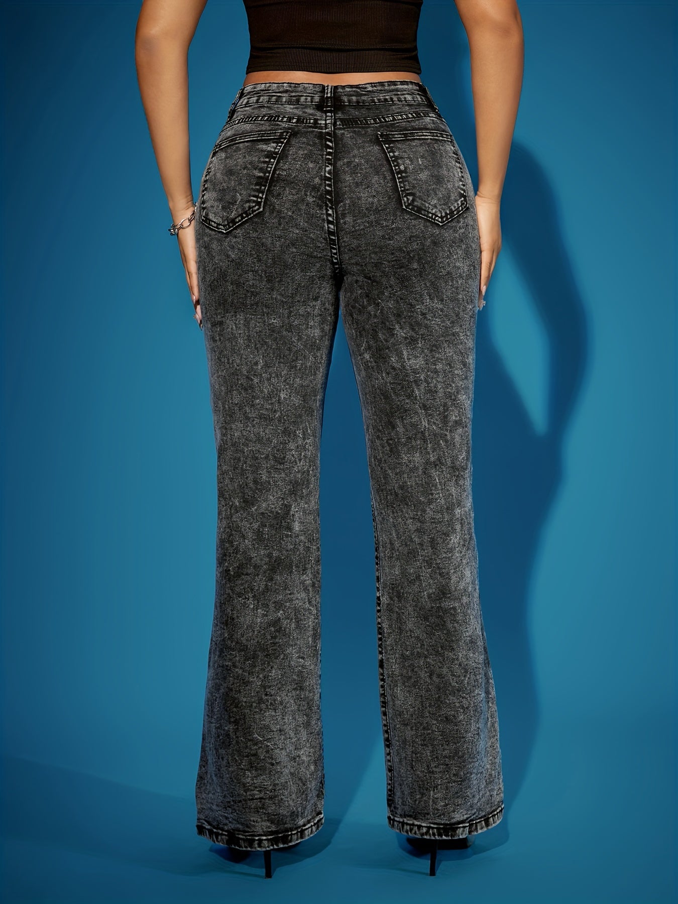 Calças Jeans Retrô Femininas de Perna Reta com Botões