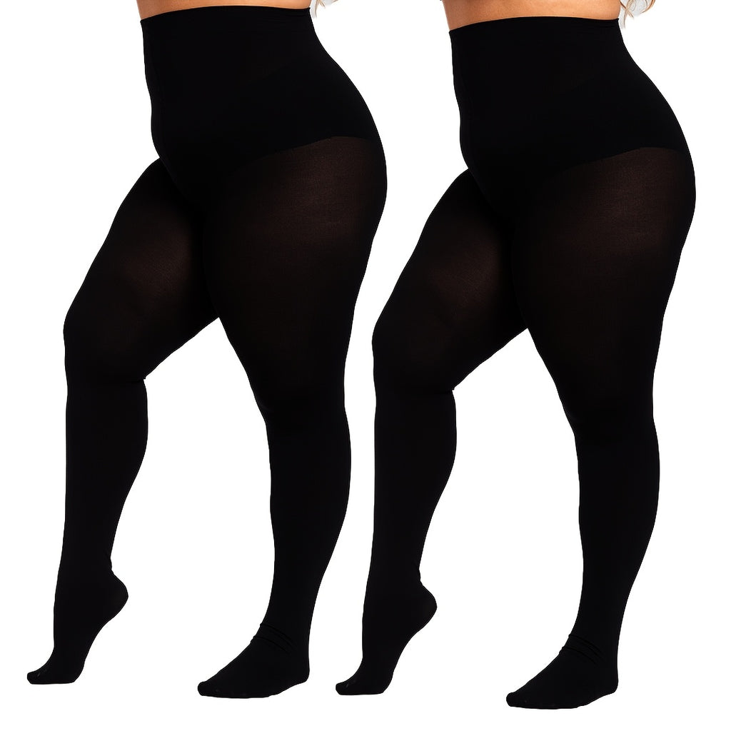 Pack de 2 Collants Térmicos de Tamanho Grande para Mulher - Leggings de Inverno Resistentes 80D, Cobertura de Comprimento Total, Lisos, Laváveis à Mão, para Clima Frio, Leggings de Inverno para Mulher, Collants de Tamanho Grande para Mulher