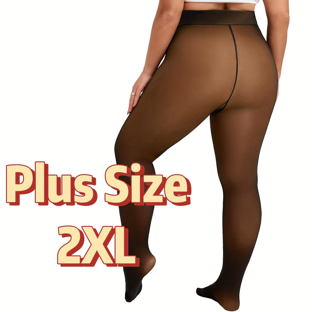 1pc Collants de Inverno Quentes para Mulher Plus Size com Forro de Lã Grossa - Meias de Calças de 220G com Costura Frontal e Traseira, Cor Sólida, 0XL-3XL, Lavar à Mão Apenas, Confortáveis e Elegantes para Roupa Casual, Leggings de Inverno, Design Sem Costuras, Textura Suave