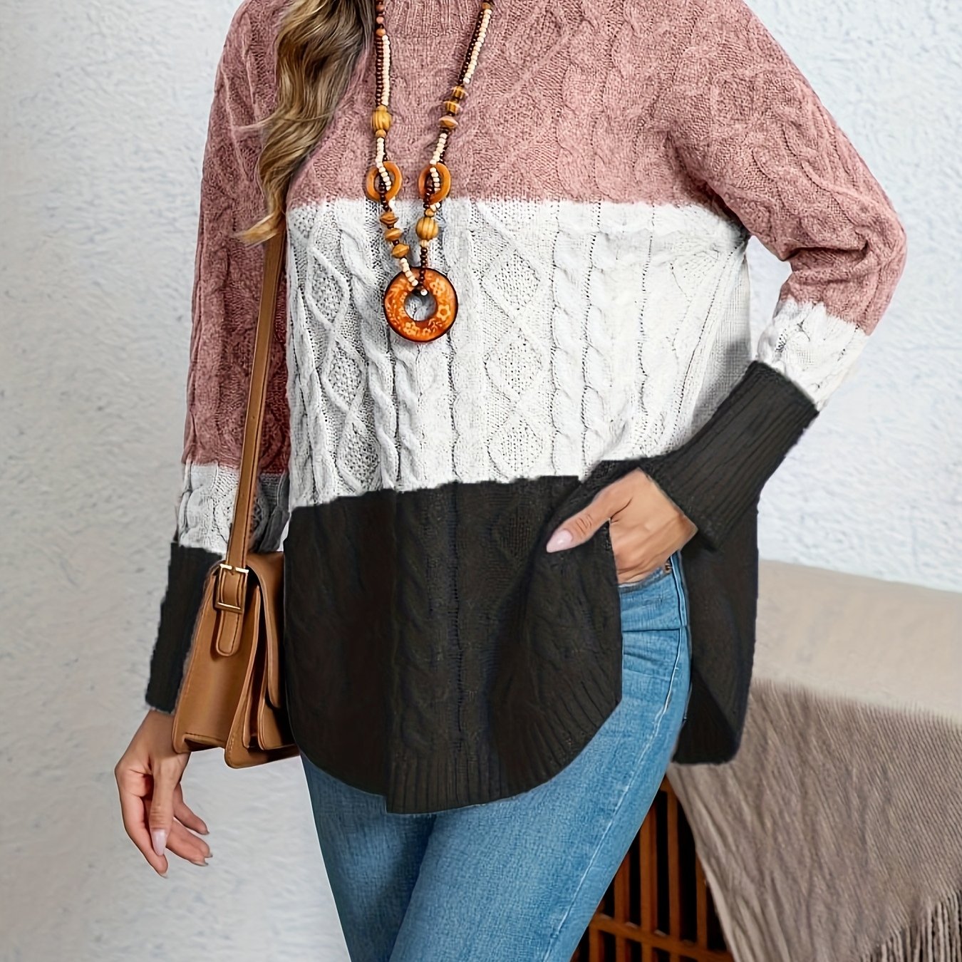 Cozy Vintage-Inspired Two-Tone Sweater for Women