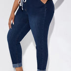 High-Waist Slim Fit Jeans with Elastic Waistband