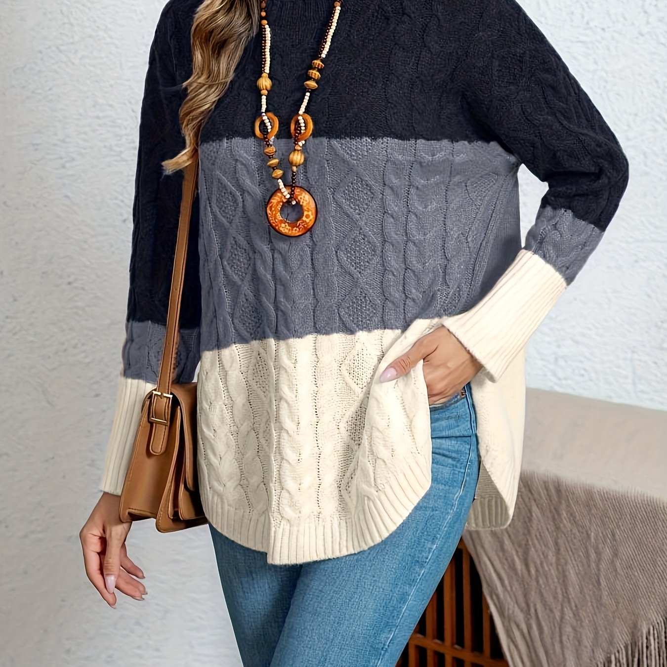 Cozy Vintage-Inspired Two-Tone Sweater for Women