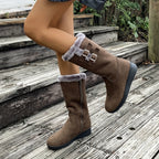 Botas de Inverno para Mulheres - Botas de Meia-Perna com Fecho de Zíper, Sola TR Antiderrapante - Forro Quente de Pele Falsa - Salto Baixo para Uso Diário e Formal - Sapatos Pretos para Clima Frio, Sapatos de Inverno, Calçado de Bico Redondo, Forro Interno de Pelúcia, Calçado Casual, Calçado Confortável, Forro Quente, Roupa de Escritório