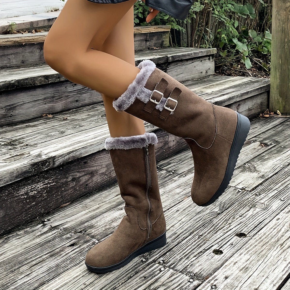 Botas de Inverno para Mulheres - Botas de Meia-Perna com Fecho de Zíper, Sola TR Antiderrapante - Forro Quente de Pele Falsa - Salto Baixo para Uso Diário e Formal - Sapatos Pretos para Clima Frio, Sapatos de Inverno, Calçado de Bico Redondo, Forro Interno de Pelúcia, Calçado Casual, Calçado Confortável, Forro Quente, Roupa de Escritório