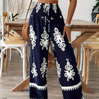 Wide Leg Floral Pants with Elastic Waist