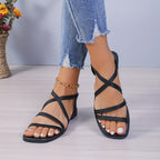 Tira Romana Branca - Tira de Tornozelo Ajustável e Fechamento com Cadarço, Parte Superior em PU e Sola de Borracha Antiderrapante - Mules Rasos para Todas as Estações, Casual, Escritório, Praia - Sapatos Brancos Versáteis (Lavagem à Mão)