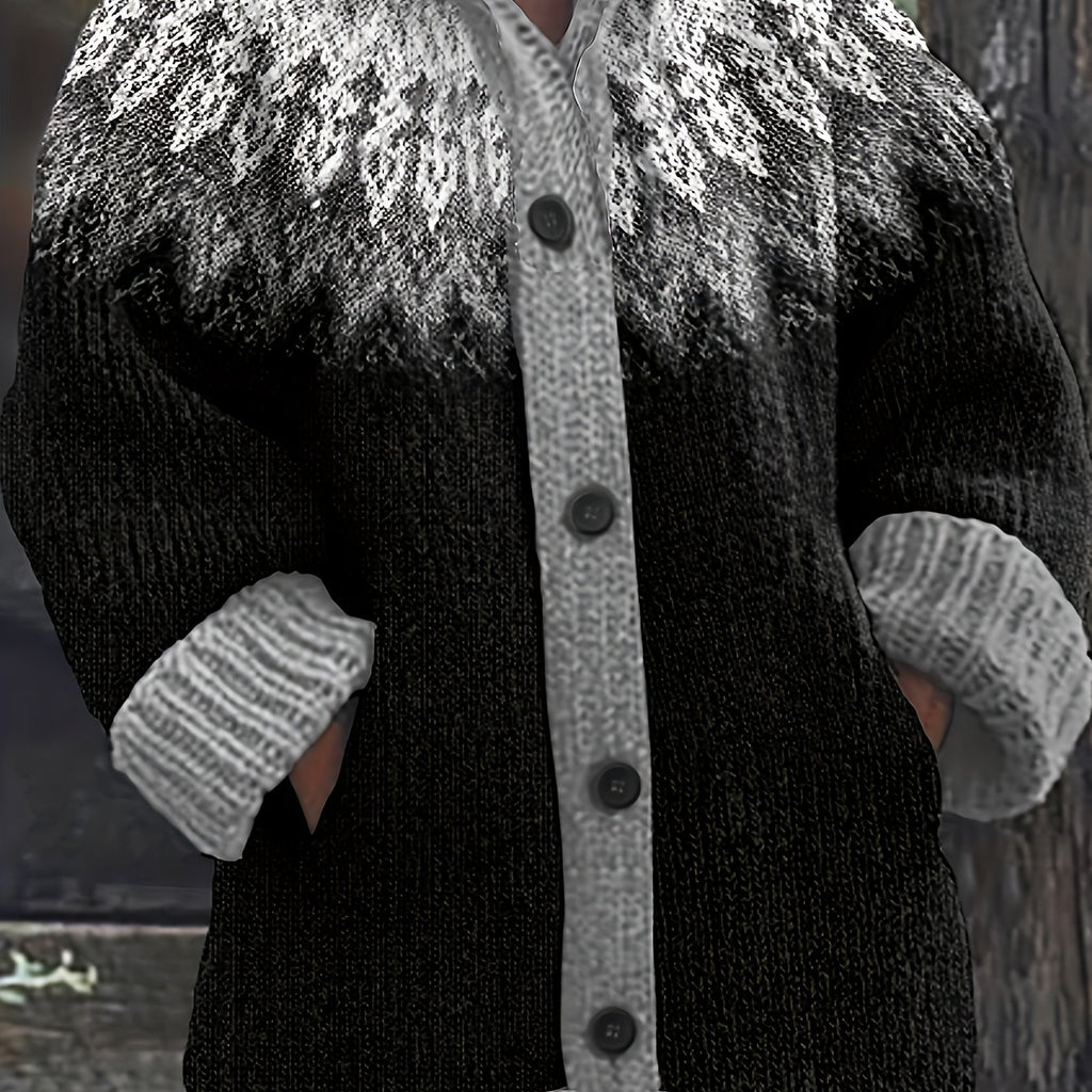 Cozy Plus Size Hooded Cardigan with Mountain Gradient