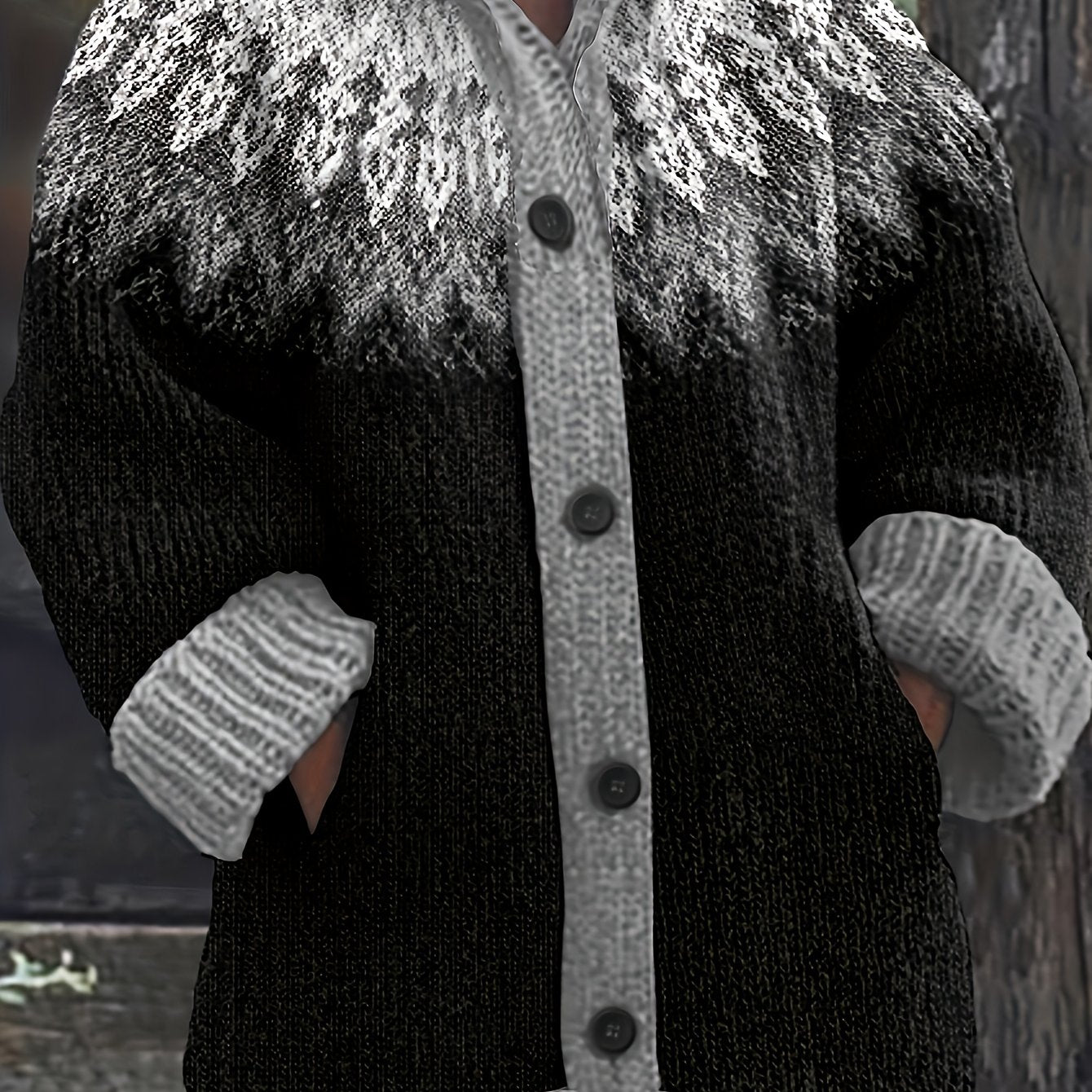 Cozy Plus Size Hooded Cardigan with Mountain Gradient