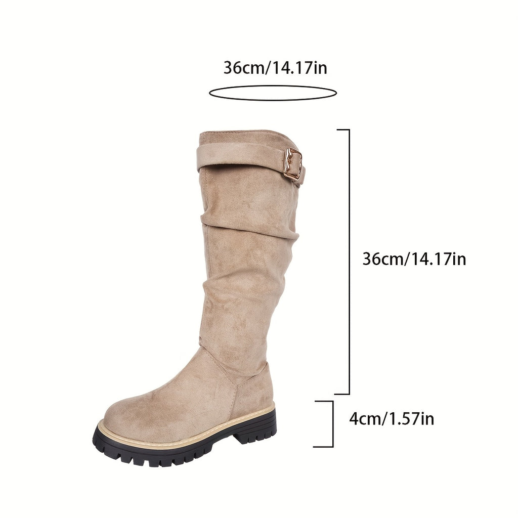 Botins de Salto Alto Grossos para Mulher - Botas de Inverno Slip-On com Sola Grossa em TPU, / Castanho Vermelho/ - Palmilha Acolchoada e Sola de Borracha Antiderrapante, Botas para Mulher, Botas de Outono para Mulher, Botas para Mulheres Plus Size, Roupa Casual, Escritório