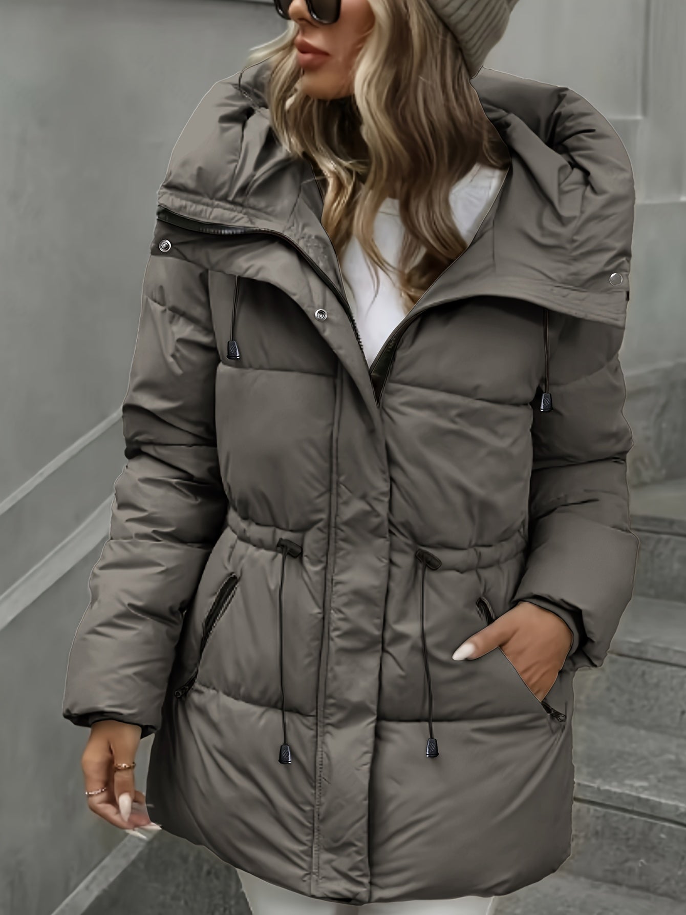 Casaco de Cor Lisa Feminino | Comprimento Midi, Manga Comprida, Detalhe de Cordão, Estilo Casual, Moda Elegante para Outono e Inverno