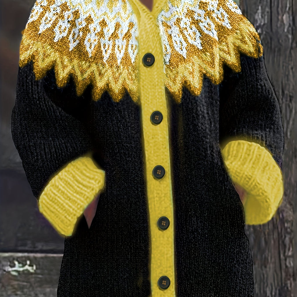 Cozy Plus Size Hooded Cardigan with Mountain Gradient