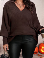 Blusa Feminina Plus Size Elegante, Pullover de Gola V em Malha, Presente para Halloween, Natal e Dia dos Namorados