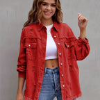 Boho-Chic Oversized Denim Jacket with Distressed Details