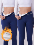 Conjunto de 2 leggings de cintura alta para mulher de tamanho grande, calças térmicas forradas com lã bordada, meias elásticas quentes de inverno, 88% poliéster 12% elastano, tecido de malha, cor sólida para todas as estações