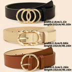 Um conjunto de três cintos minimalistas e elegantes para mulheres, cintos clássicos para jeans e vestidos, com um design que inclui três, dois e um fecho de metal, cintos de cor sólida elegantes, perfeitos para acessórios de cintura no dia a dia.