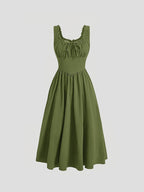 Vestido Feminino Elegante Verde Oliva com Detalhes em Renda e Decote Quadrado - Cintura Ajustada, Vestido de Cor Sólida para Primavera Verão Outono, Lavável à Máquina, Modelo Justo, Moda Estacional, Traje Formal, Tecido Macio
