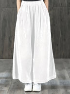 Calças de Bombazine de Perna Larga para Mulher - Calças Casuais de Cintura Elástica com Bolsos, Calças Compridas de Corte Solto para Looks Diários e Formais - Calças Confortáveis para Mulher em Todas as Estações