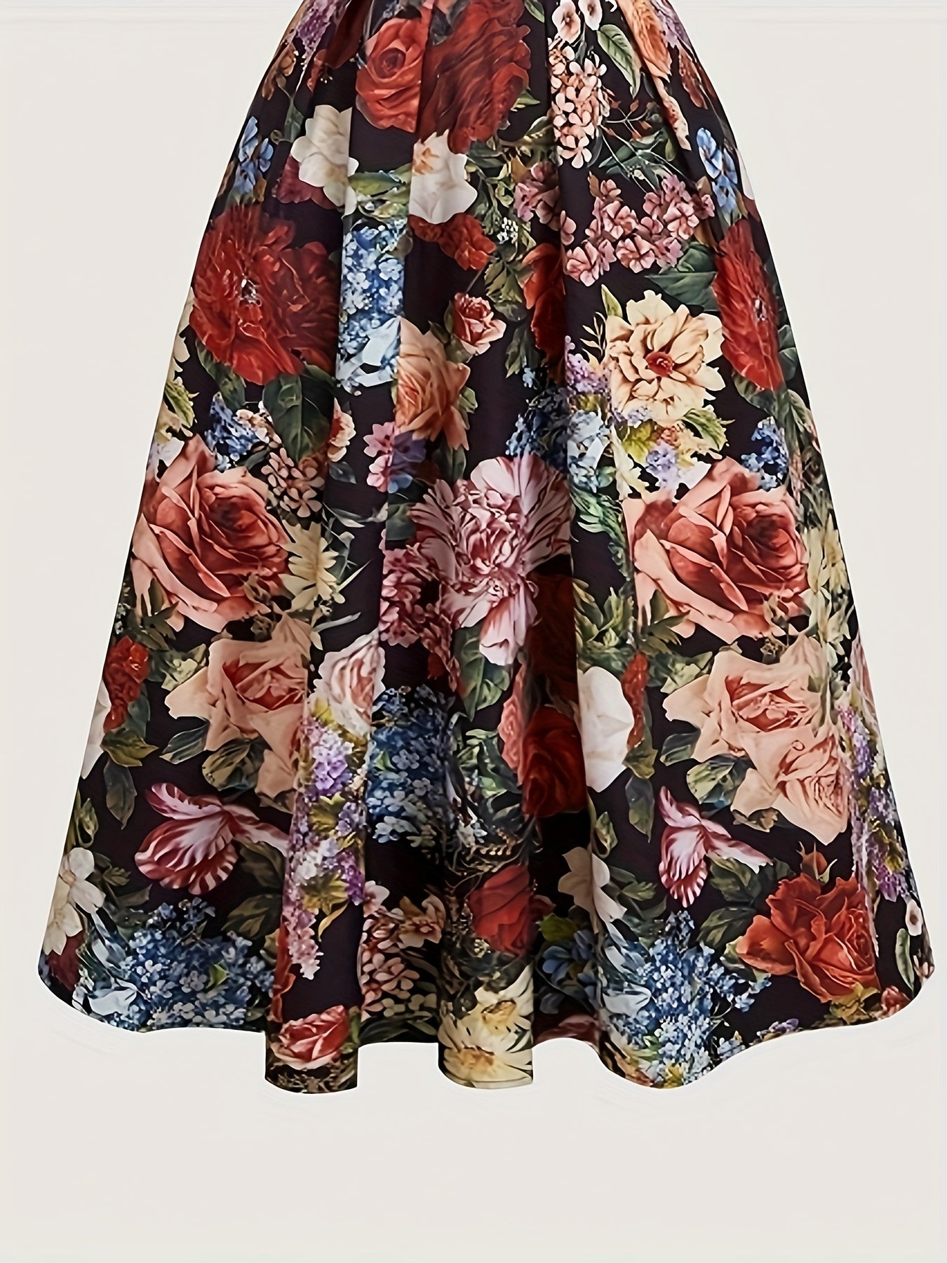 Vestido A-Line Elegante com Estampa Floral para Mulheres com Detalhe de Franzido - Estilo Vintage, Sem Mangas, Decote Redondo, Poliéster Leve para Festas de Primavera/Verão e Saídas Casuais, Vestido Floral