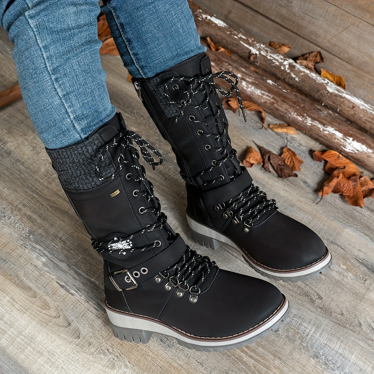 Botas de Inverno Vintage Femininas com Sola TPR Antiderrapante e Fecho com Cordões - Sola TPR Espessa, Parte Superior em Imitação de Pele, Forro Aveludado e Suporte do Arco - Botas de Cano Médio para Todas as Estações em Preto/Castanho/Bege/Vermelho/Branco, Roupa Casual e Formal, Botas de Inverno para Mulher