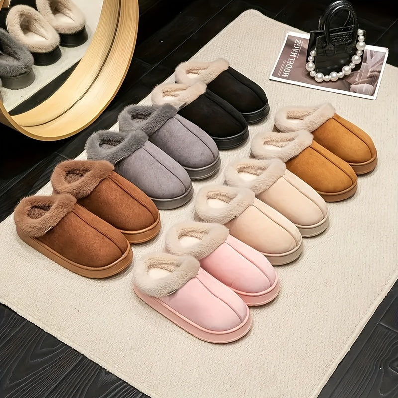 Chinelos Elegantes de Pelúcia para Mulher - Solas Macias e Quentes em EVA Acolchoada e Espessa com Forro de Pelúcia, Antiderrapantes e Confortáveis para Praia no Verão, Sapatos de Casa para Interior/Exterior em Todas as Estações em Cores Pastel e Neutras (Rosa, ) - Material EVA Durável e Fácil de Limpar