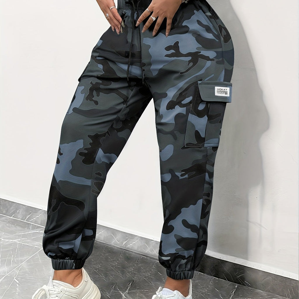Women's Camouflage Cargo Pants with Drawstring Waist