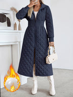 Casaco Longo de Quilting Elegante para Mulheres - Cor Sólida Manga Longa Inverno Quente com Bolsos, Design com Capuz, Comprimento Regular, Sem Cinto, Perfeito para Vestidos Casuais ou Elegantes, Casaco de Inverno, Casaco de Inverno para Mulheres