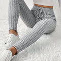 High-Waist Ribbed Skinny Leggings with Faux Drawstring