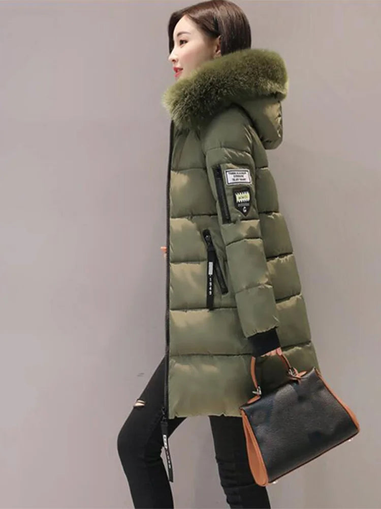 Elegant Winter Fur Collar Hooded Parka - Slim & Warm