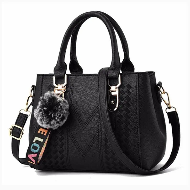 Elegant Women's Leather Messenger Bag with Chic Fur Accent