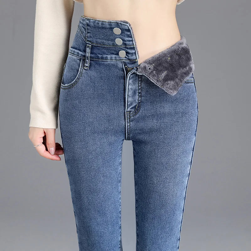 Thermal High-Waist Fleece-Lined Skinny Jeans