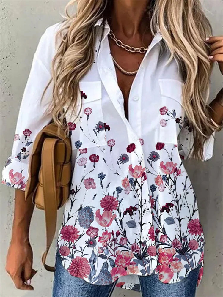 Elegant Loose Fit Women's Printed Long Sleeve Shirt