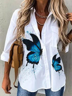 Elegant Loose Fit Women's Printed Long Sleeve Shirt