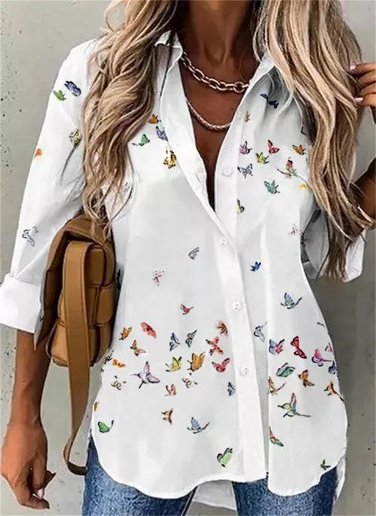 Elegant Loose Fit Women's Printed Long Sleeve Shirt