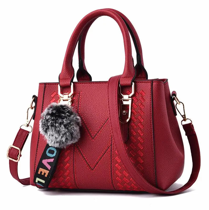 Elegant Women's Leather Messenger Bag with Chic Fur Accent