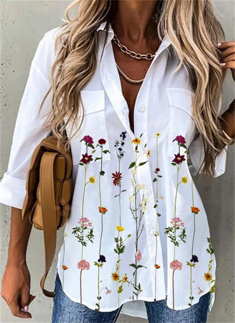 Elegant Loose Fit Women's Printed Long Sleeve Shirt