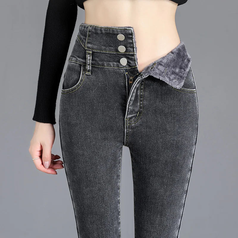 Thermal High-Waist Fleece-Lined Skinny Jeans