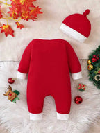 Christmas Limited Edition round Neck Romper Suit with Hat for Newborn Baby Spring Autumn Wear