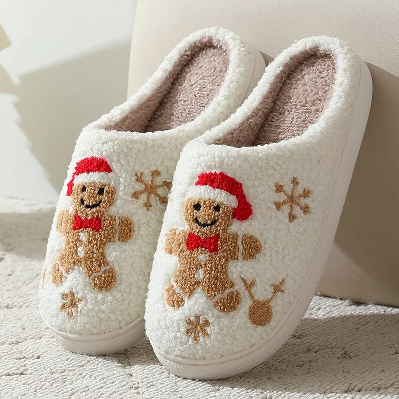 Cute Gingerbread Winter Warm Christmas Women Slippers  Slides Couple Houseshoes Men Bedroom Flat Soft Sole Home Shoes for Gift