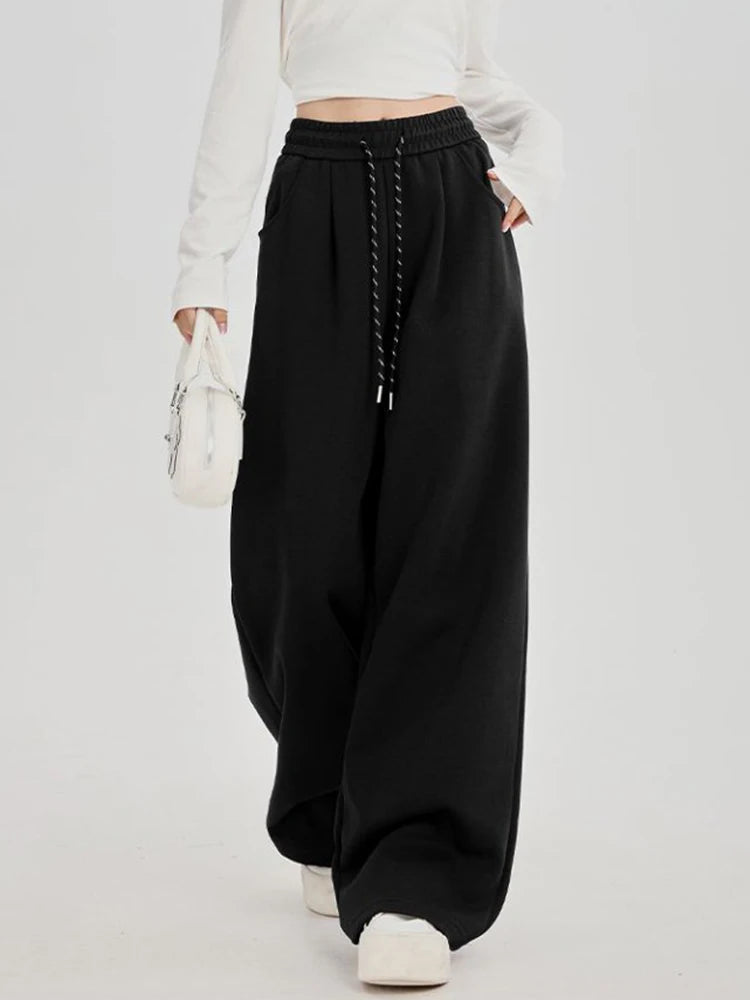 Botvotee 2025 Calça de moletom feminina estilo americano – Calça de salão larga com bainha curvada e corredores fluidos outono solto ajuste casual streetwear