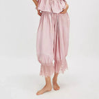 Combhasaki Women's Y2K Loose Fit Bloomers Cropped Pants Drawstring High Waist Floral Lace Patchwork Calf-Length Lantern Trousers