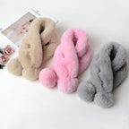 1pc Plush Cross Scarf Faux Rabbit Fur Thickened Plush Ball Thermal Scarf Thick Winter Women Neck Warmer Collar Neckerchief
