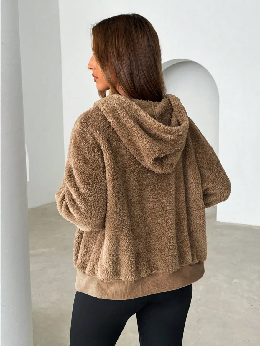 Jaqueta de moletom com capuz feminino outono e inverno com zíper de veludo cardigan top preto cinza solto ajuste