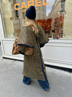 Women Chic Lapel Plaid Woolen Coat Casual Shawl Full Sleeve Double Breasted Loose Long Coat 2026 Lady Daily Commute Outwear New