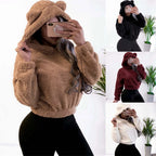 Inverno coreano moda orelhas de urso bonito solto hoodie fofo com capuz quente moletom manga longa topo sólido pulôver roupas para mulher