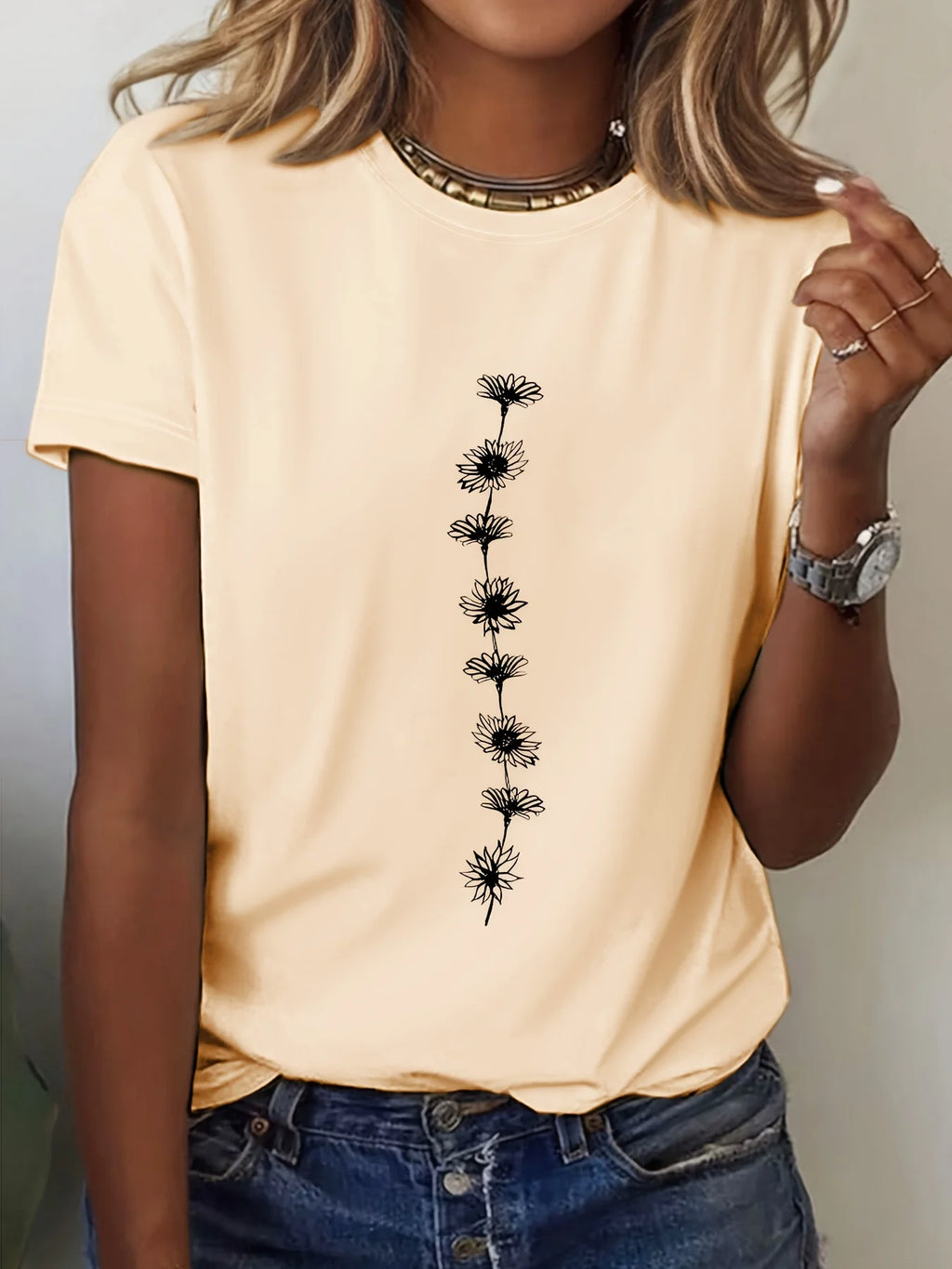 Women'S Casual Sunflower Print T-Shirt Short Sleeve Crew Neck Top Perfect for Summer Casual Wear Sunflower Graphic Tee