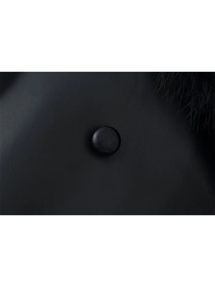 New Women Slim Imitation Fur Collar Jacket Chic Pu Leather Long Sleeve Button Winter Warm Streetwear Fashion Faux Leater Coat