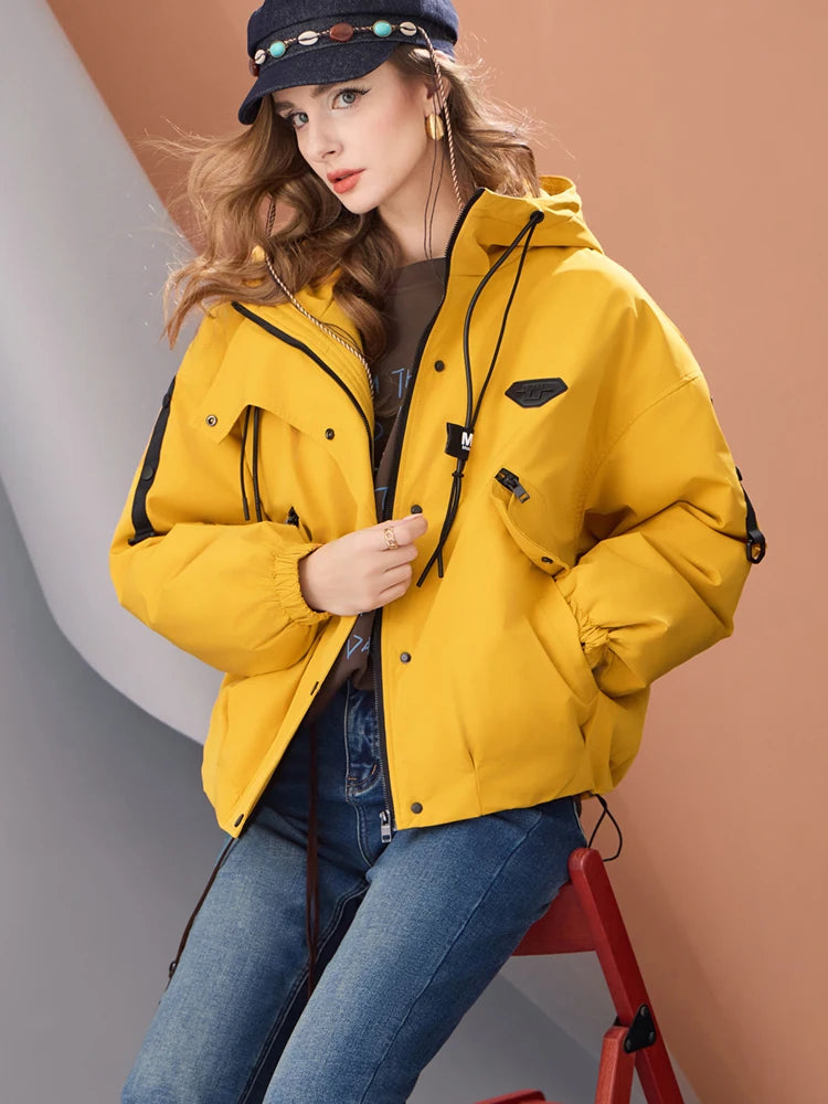 Oversized grosso com capuz parka jaqueta das mulheres inverno casaco quente ao ar livre à prova dwaterproof água puffer blusão casual outerwear