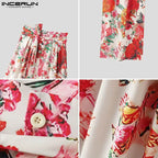 Incerun 2024 estilo americano pantalons masculino cintura alta floral perna larga calças compridas lazer streetwear masculino calças soltas S-5XL