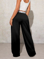 Calças femininas carta impressa casual solta calças de perna larga calças de moletom moda feminina calças de arrasto