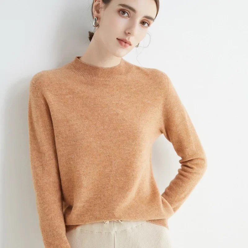 Red Woolen Knitted Sweater Women's Winter Full Length Sleeve Overhead Style Slimming Inner Wear Base Layer Half High Collar